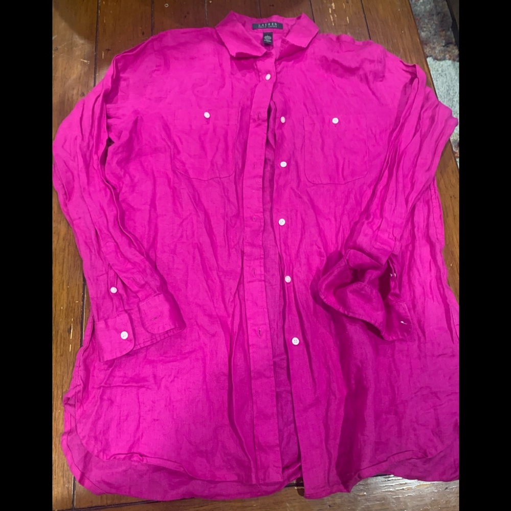 Preowned Lauren Ralph Lauren Linen Button Front Blouse Size L